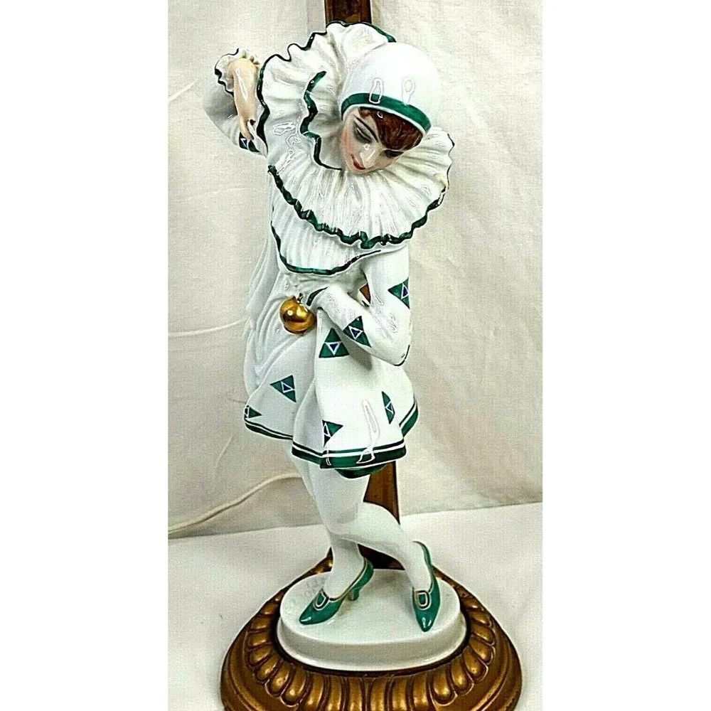 Antique Rosenthal Pierrot Figurine Lamp by C Holzer Defanti Art Deco Porcelain